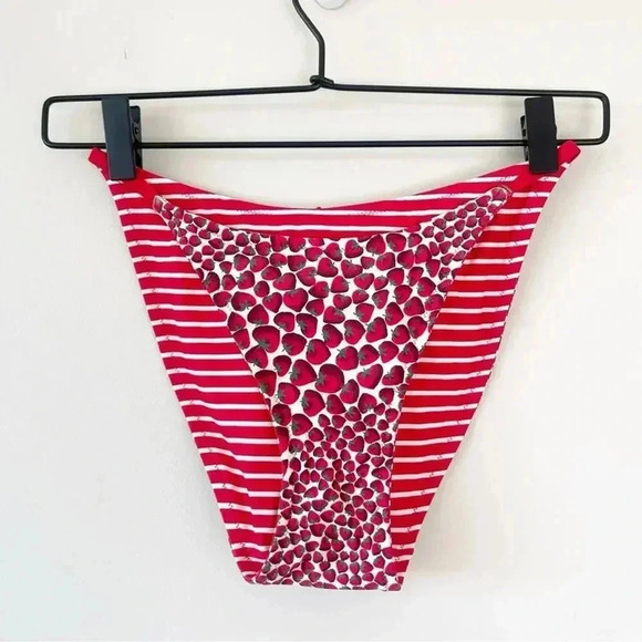 J Crew 90s no tie string bikini bottom Strawberry Stripe reversible print S NWT - Picture 5 of 7